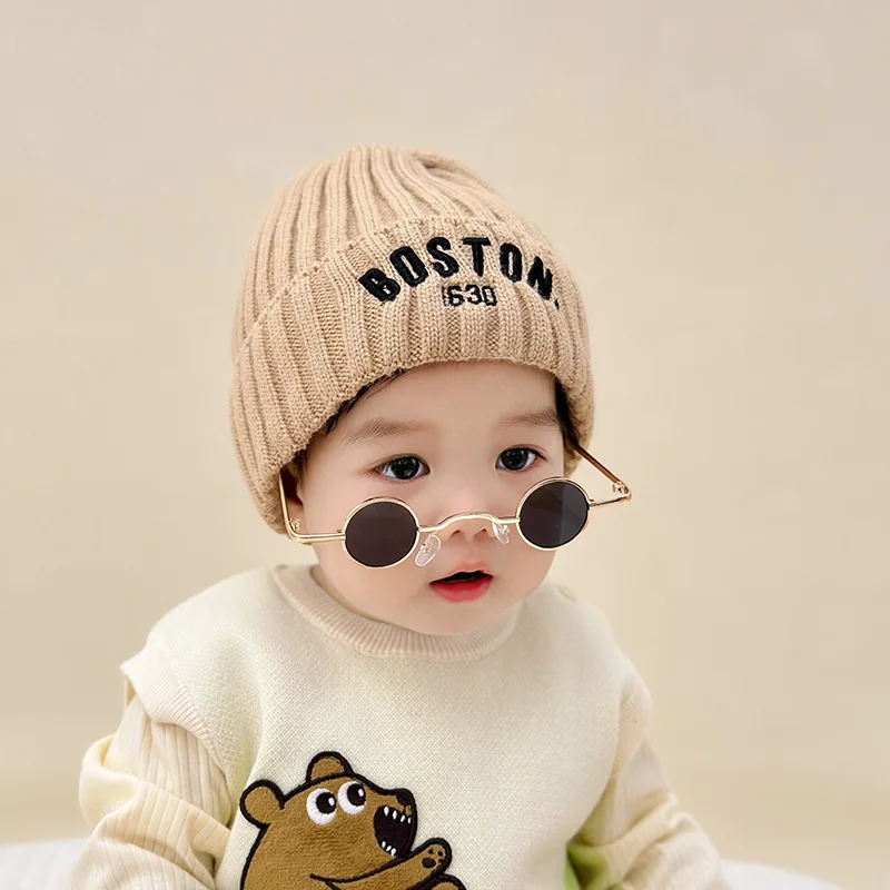 Children Baby Knit Hooded Simple Style with Letters Kids Toddler Baby Unisex Print Plush Autumn Winter Hat Kids Accessories