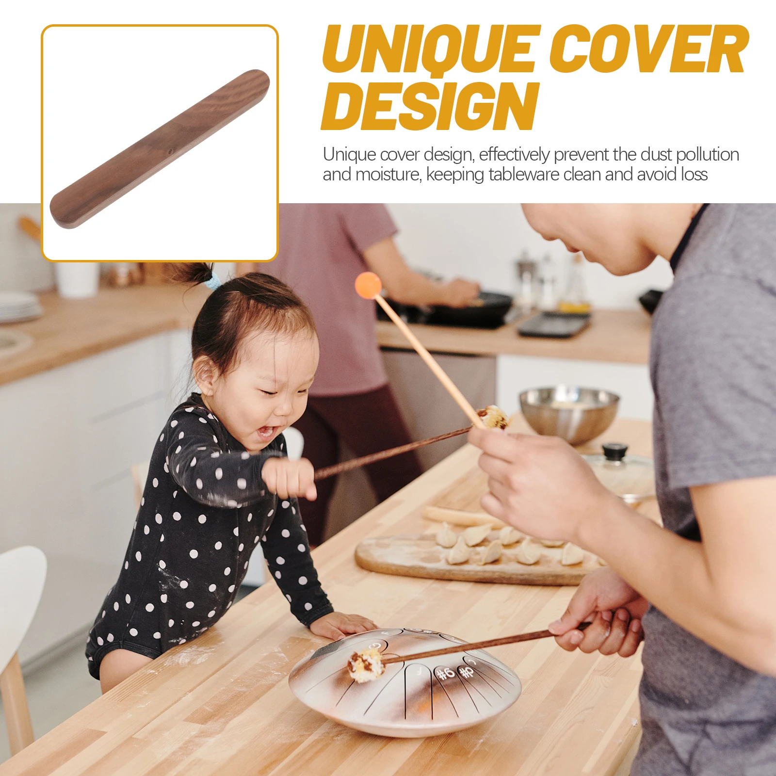 

1pc Wooden Chopsticks Box Natural Wear-Resistant Food-Grade Cutlery Organizer For Travel Outdoor Office Kitchen Storage