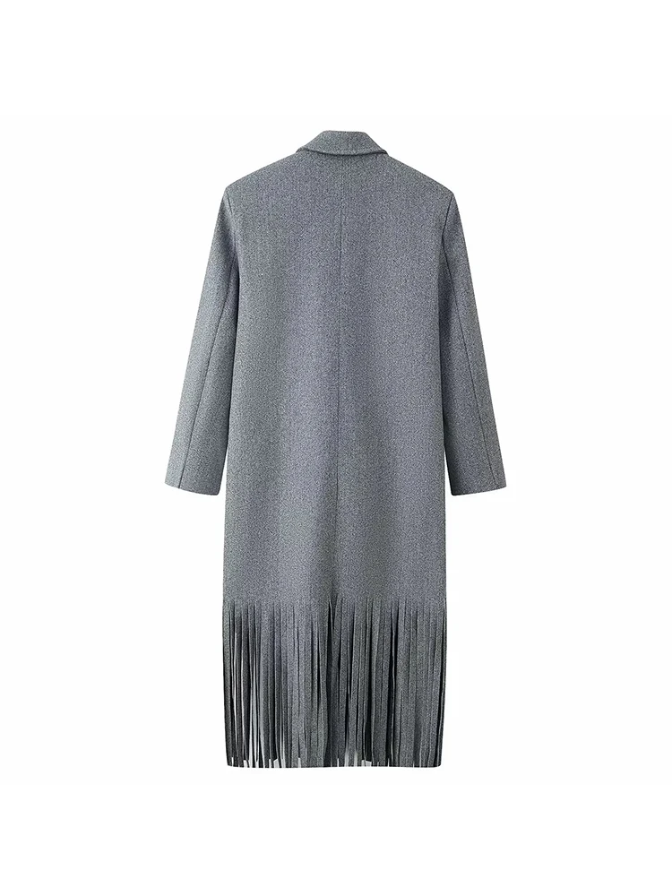 Mulheres inverno elegante borla retalhos casaco de lã feminino sólido manga longa lapela botão jaquetas longas moda rua outwear