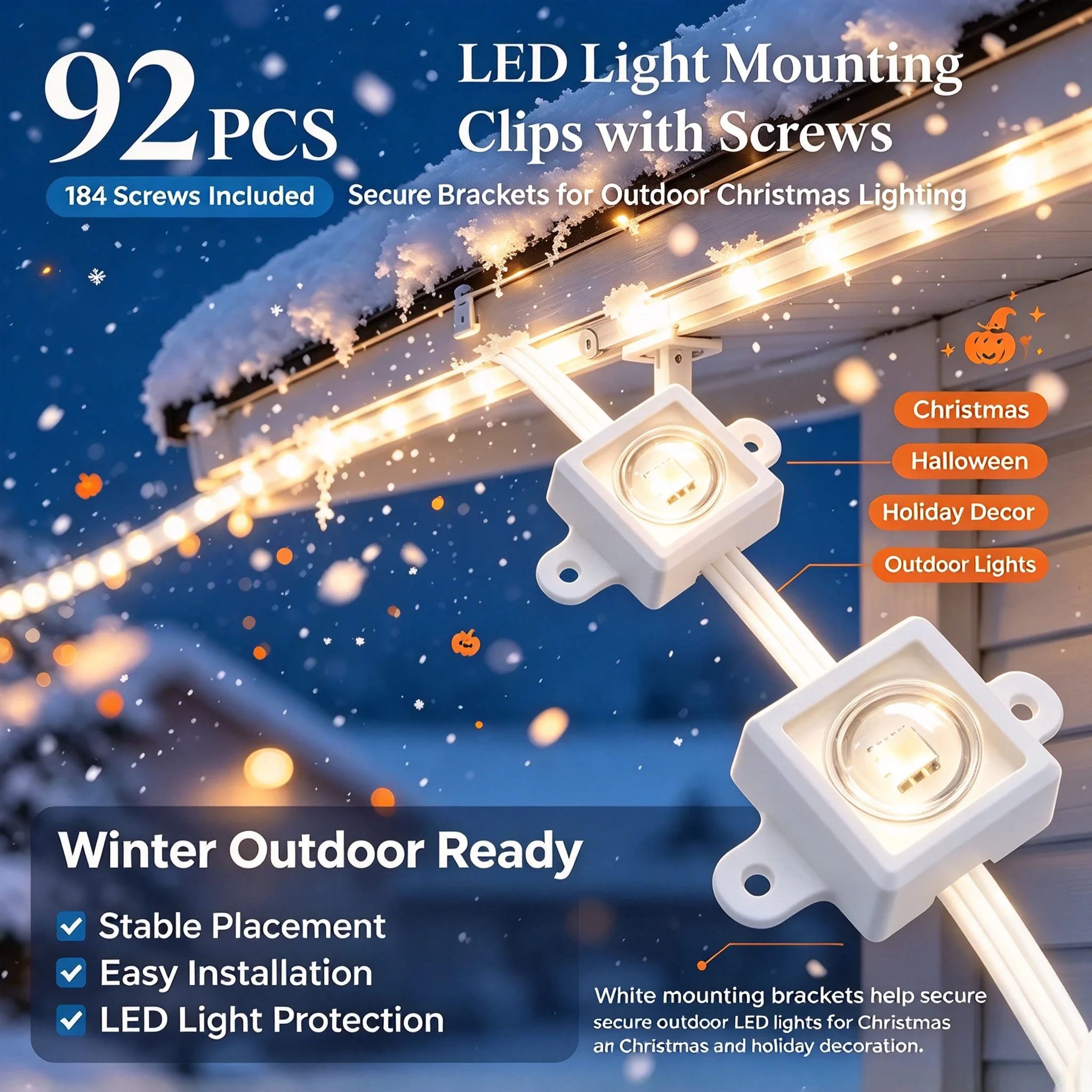 92PCS Protective Light Covers with 184 Screws for Govee H705A B C, Outdoor LED Mounting Clips for Holiday Decor