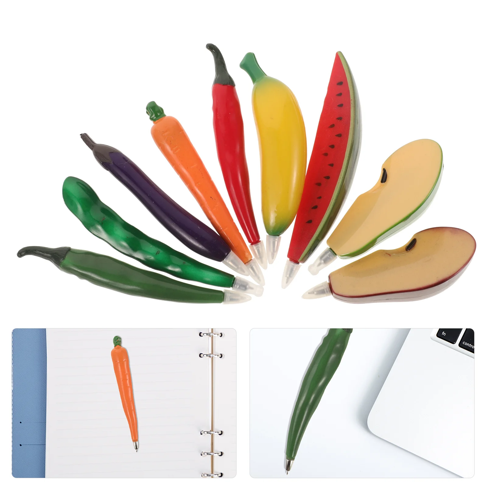 

9 Pcs Fruit Fridge Magnet Ballpoint Pens Fruits Design Vegetable-shaped Smooth Writing