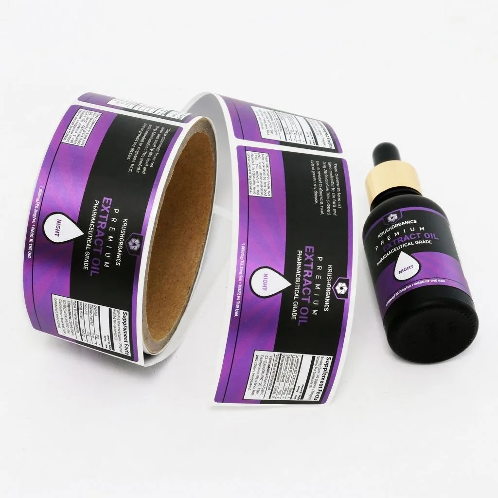 Customized Metal Shiny Essentional Oil Bottle Self Seal Adhesive Stickers Waterproof and Oilproof Jar or Bottle Packing Labels