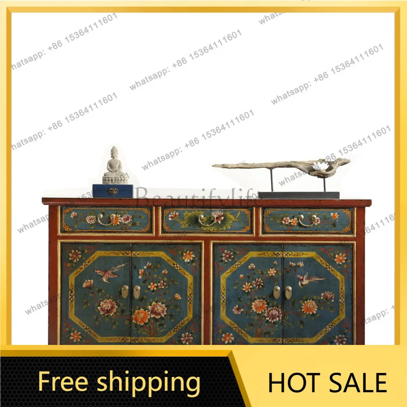 XX. New Chinese Style Solid Wood Vintage Entryway Cabinet, Storage Sideboard