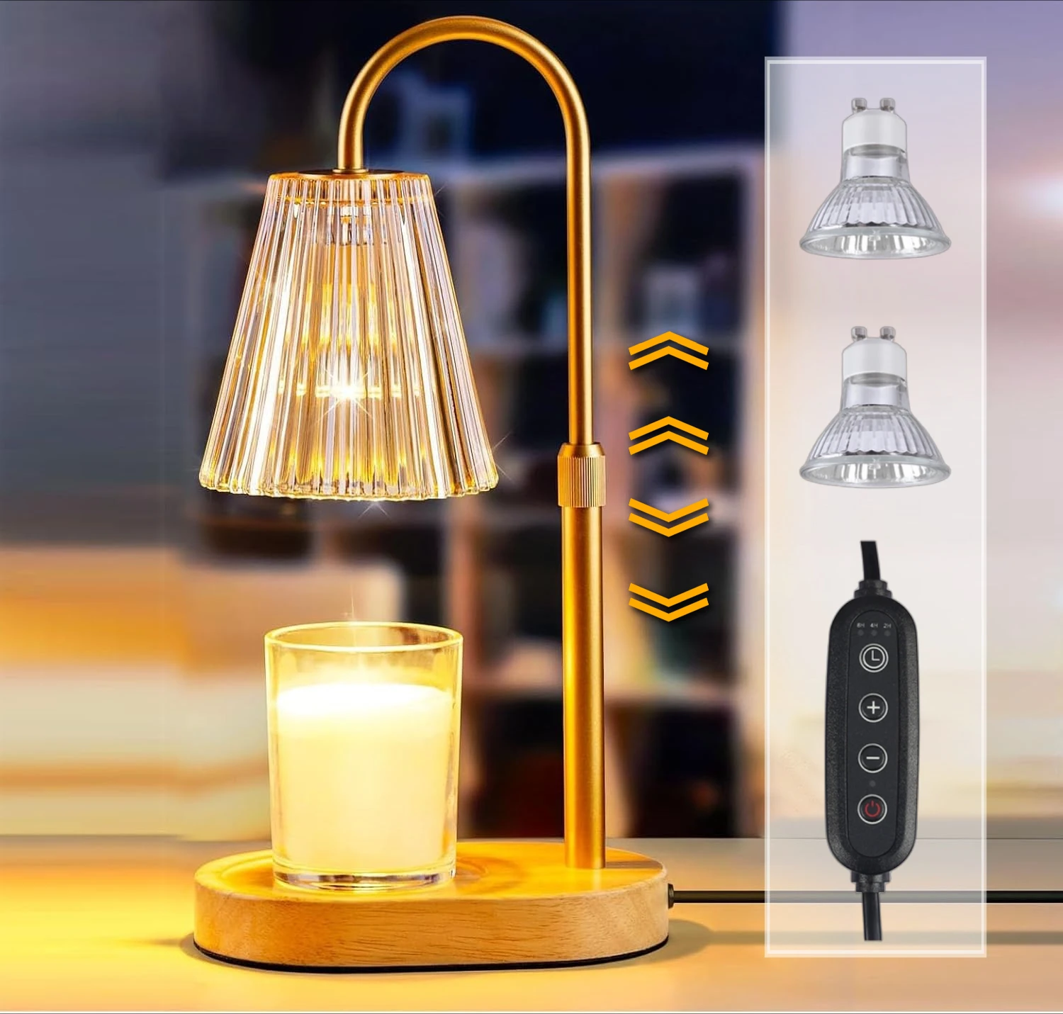 Vintage Candle Warmer Lamp with Timer & 2 Bulbs Adjustable Electric Wax Warmer Flameless Warming Light for Scented Jar Candle