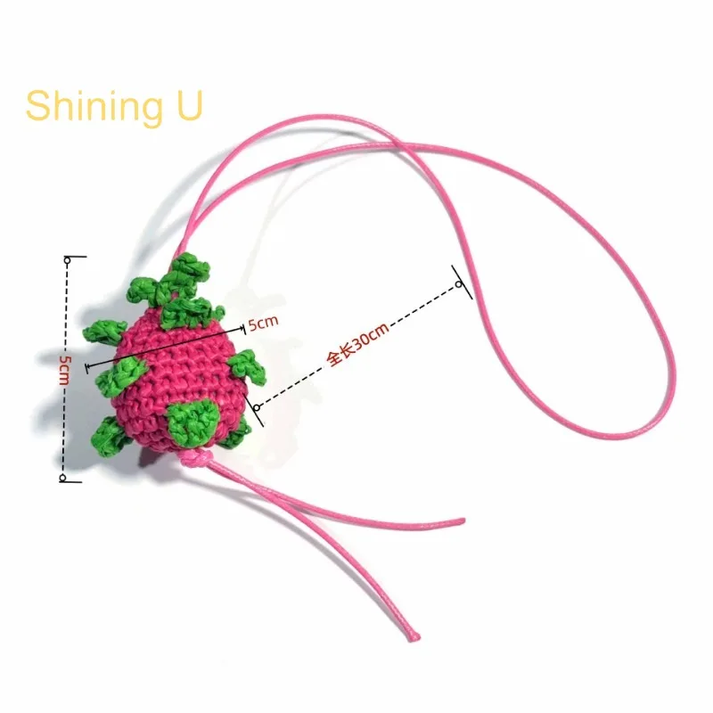 Shining U Handmade Raffia Dragon Fruit Keychain for Women Bag Charms Fashion Accessory Gift