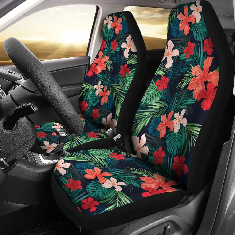 Red and Coral Tropical Flower Car Seat Covers Set of 2 Universal Fit,Pack of 2 Universal Front Seat Protective Cover