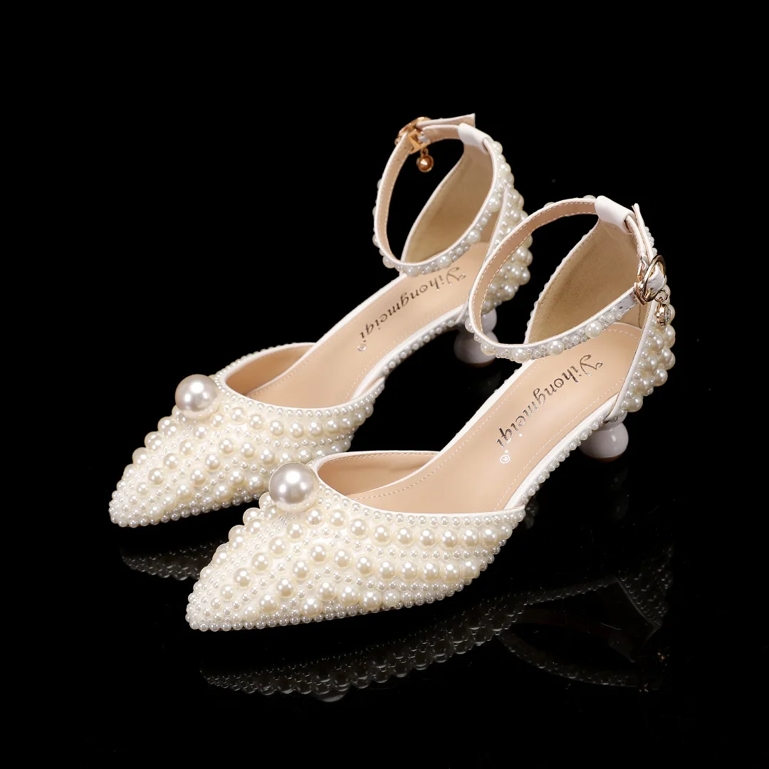 

Женские туфли на тонком каблуке с низким вырезом, украшенные стразами и жемчугом, для свадьбы, вечеринки, вечернего выхода и подиума, коллекция Осень 2026