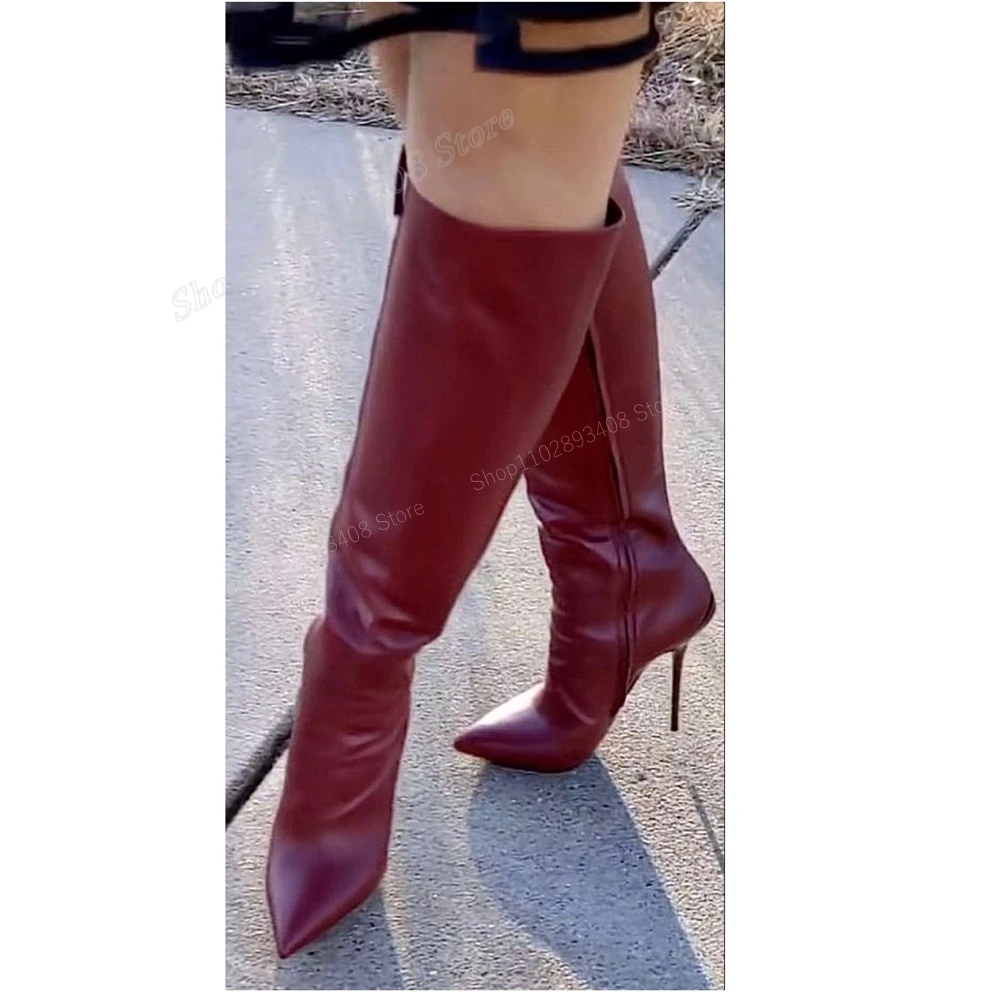 Black Matte Leather Knee High Boots Pointed Toe Side Zipper Stiletto High Heel Women Shoes 2023 Fashion Sexy Zapatos Para Mujere