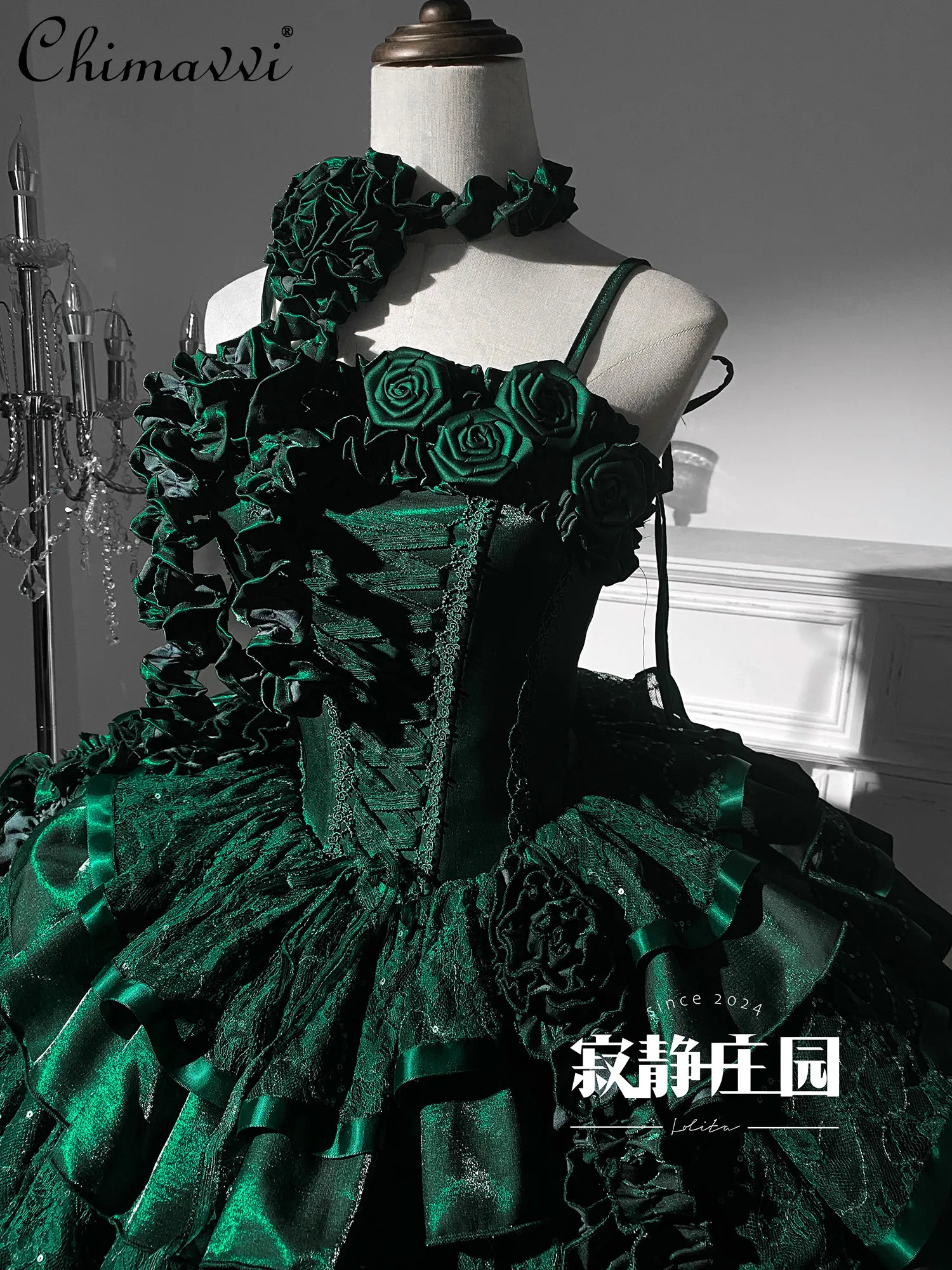 

Original Lolita Dark Green Gothic Fishbone Design Short Dress New 2026 Spring and Summer Birthday Party Cosplay Princess Dress