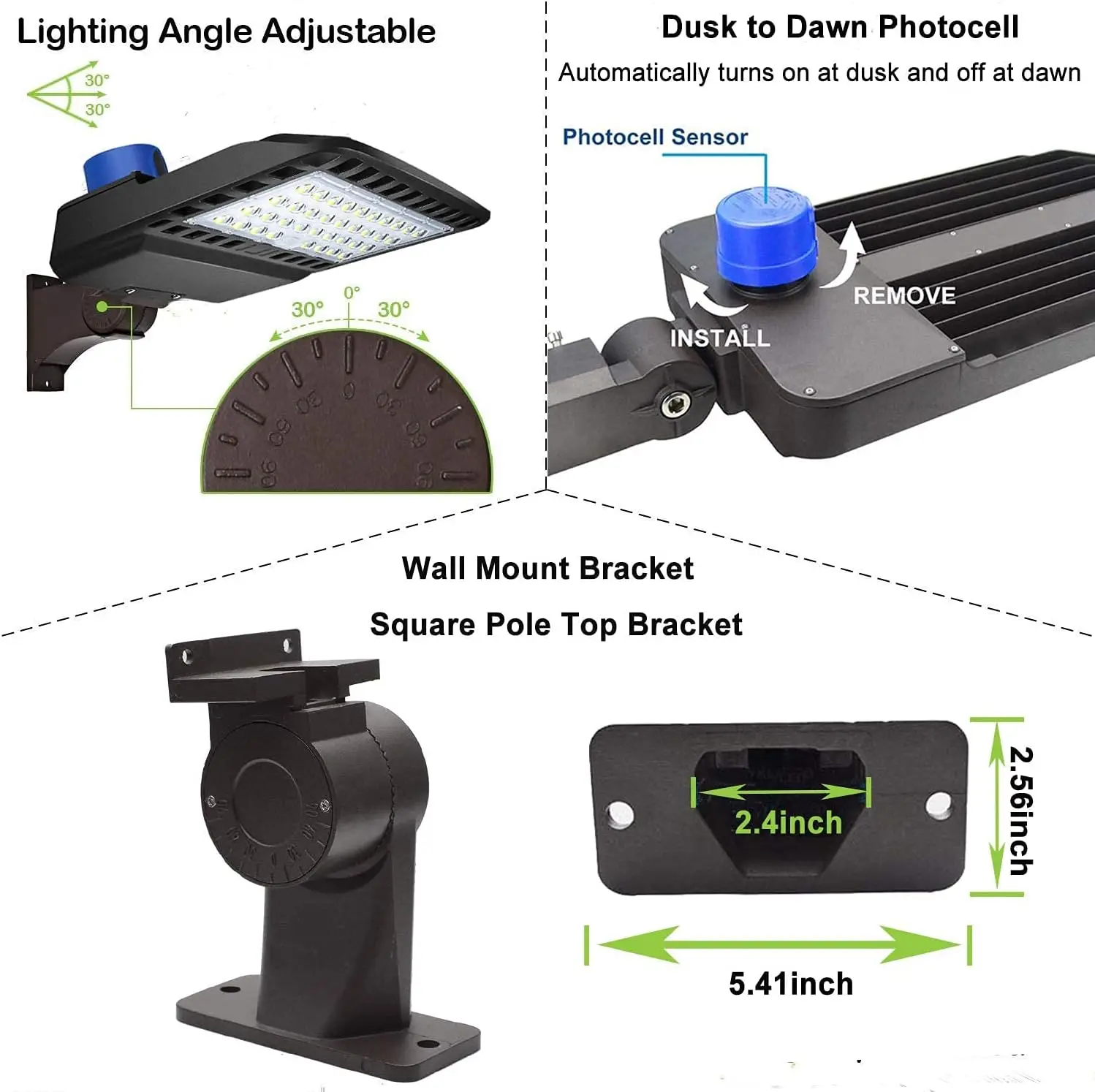 Luz LED para estacionamiento, iluminación exterior de atardecer al amanecer con soporte de brazo ajustable, accesorios de iluminación de pared impermeables