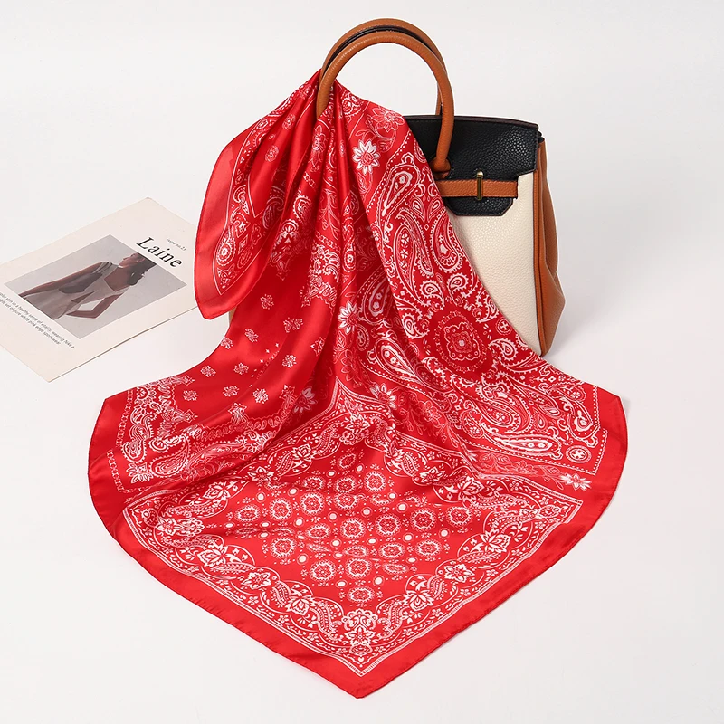 Retro Paisley Print Designer Scarf Women 70x70cm Silk Scarves Luxury Hip-hop Hijab Bandana Neckerchief Shawl Hair Band