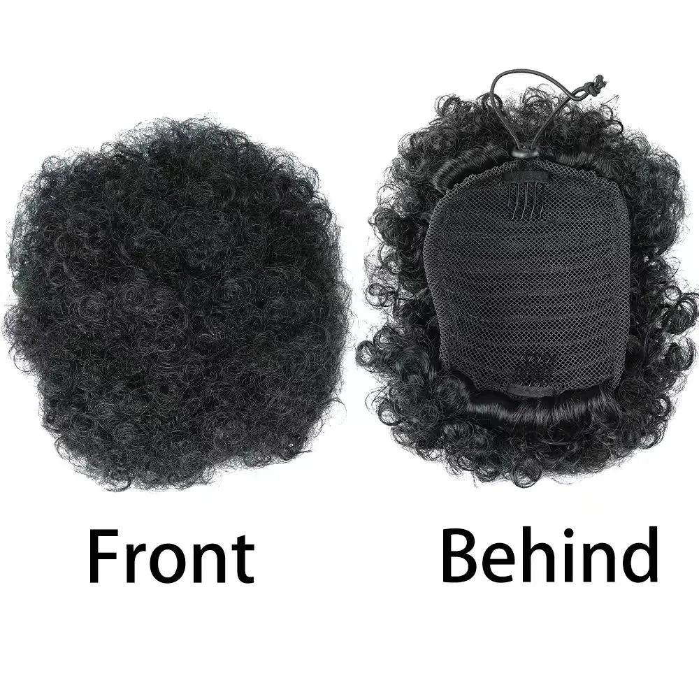 HAIRSTAR Synthetic Chignon Afro Puff Short Curly Hair Bun Drawstring Ponytail Hair Extension Hairpieces For Women