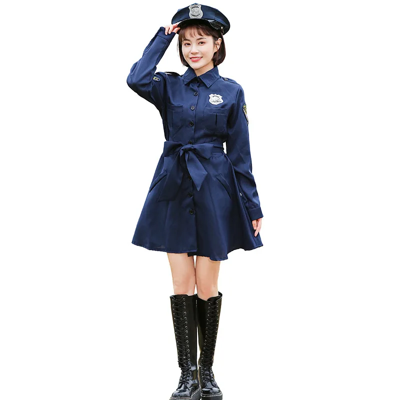 زي شرطة نسائي أزرق غامق، زي تنكري للهالوين، زي موحد للعب الأدوار، زي للتصوير الفني للوالدين والأطفال