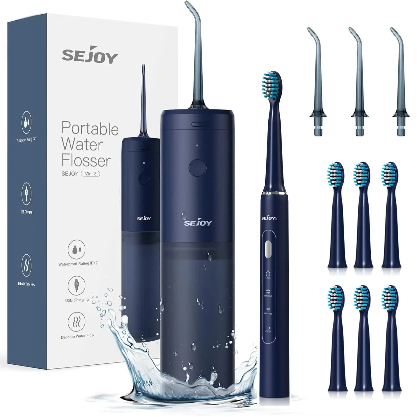 SEJOY Water Flosser + Electric Toothbrush Set Mouth Cleaning Portable Dental Oral Irrigator USB Rechargeable