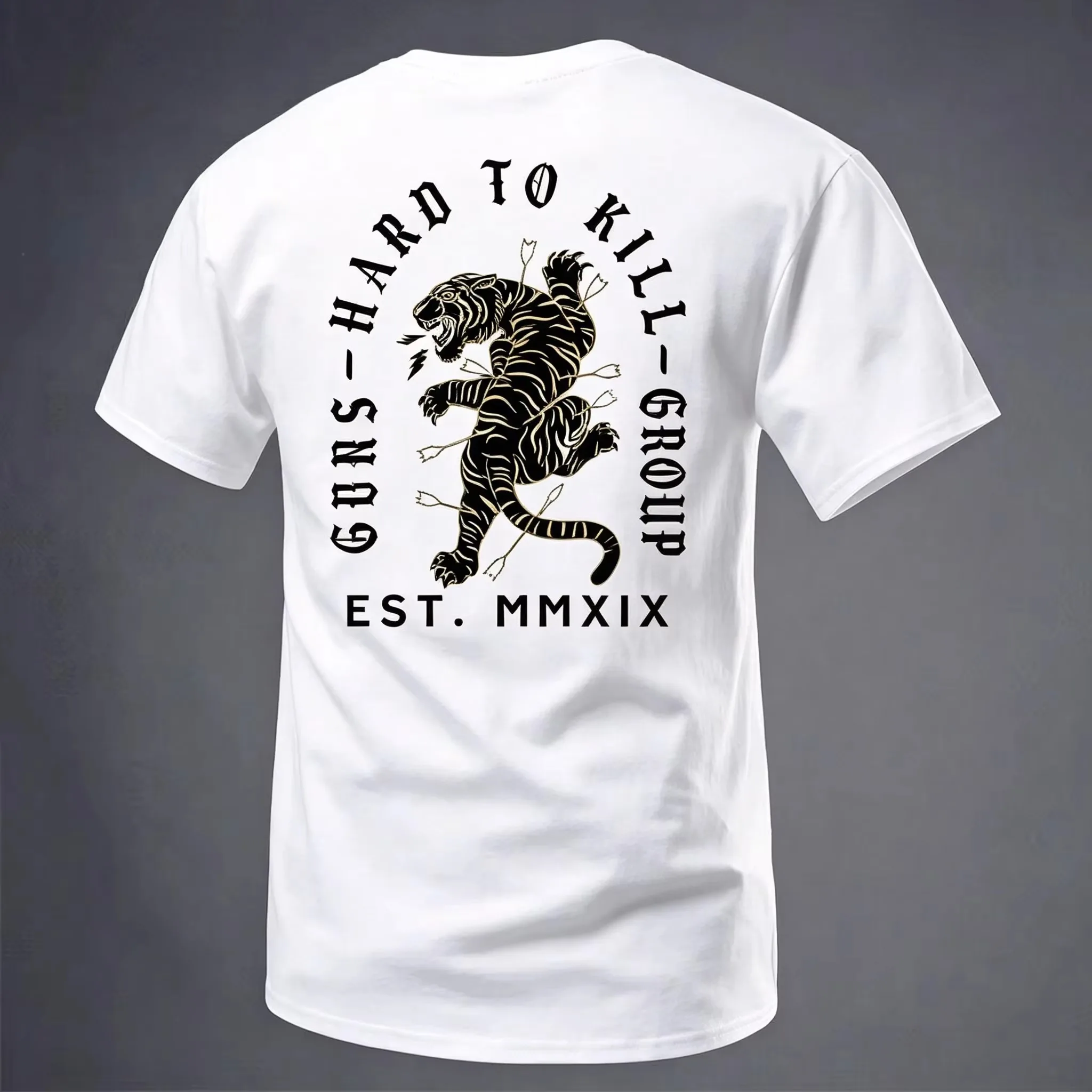 2026 New Tactical Family Matching Unisex Oversized Streetwear T Shirt Hard To Kill Tiger EST MMXIX Graphic Short Sleeve Tee