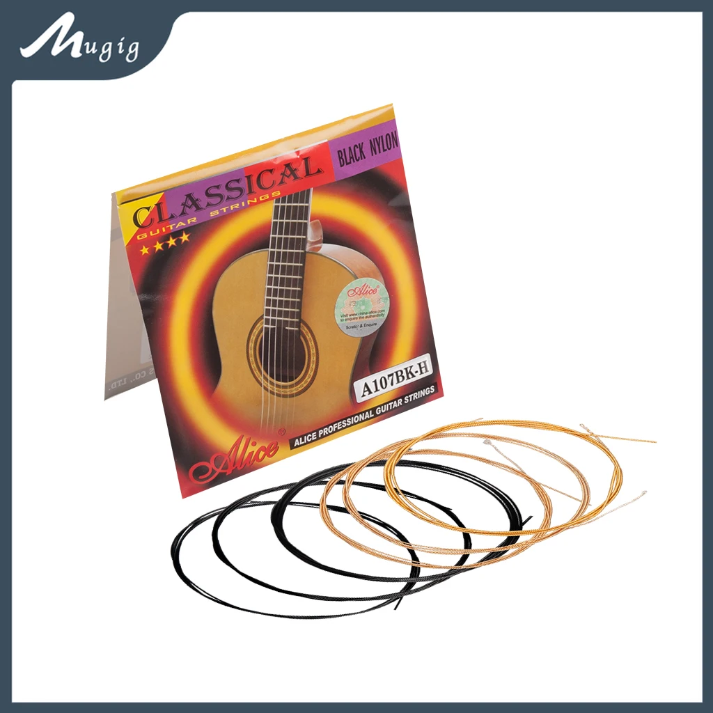 

Mugig Alice A107BK-H Black Nylon H85 Coated Bronze Alloy Wound Classical Guitar Strings 1st-6th Strings