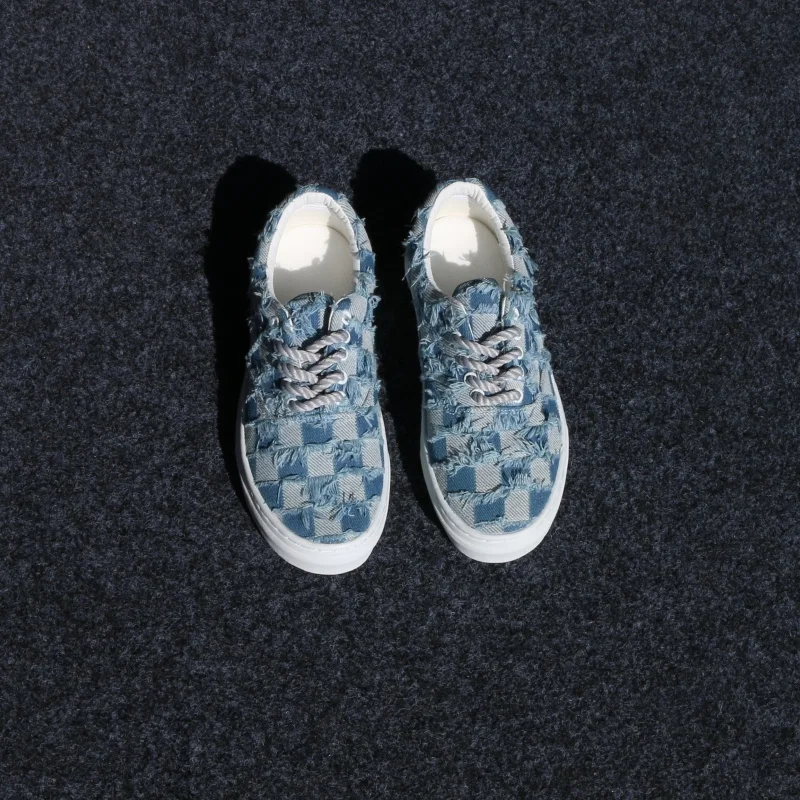 

Summer Blue Plaid Large Size Shoes for Men, Fashionable Casual Shoes, Breathable Casual Trendy Shoes, Versatile Sneakers for Men