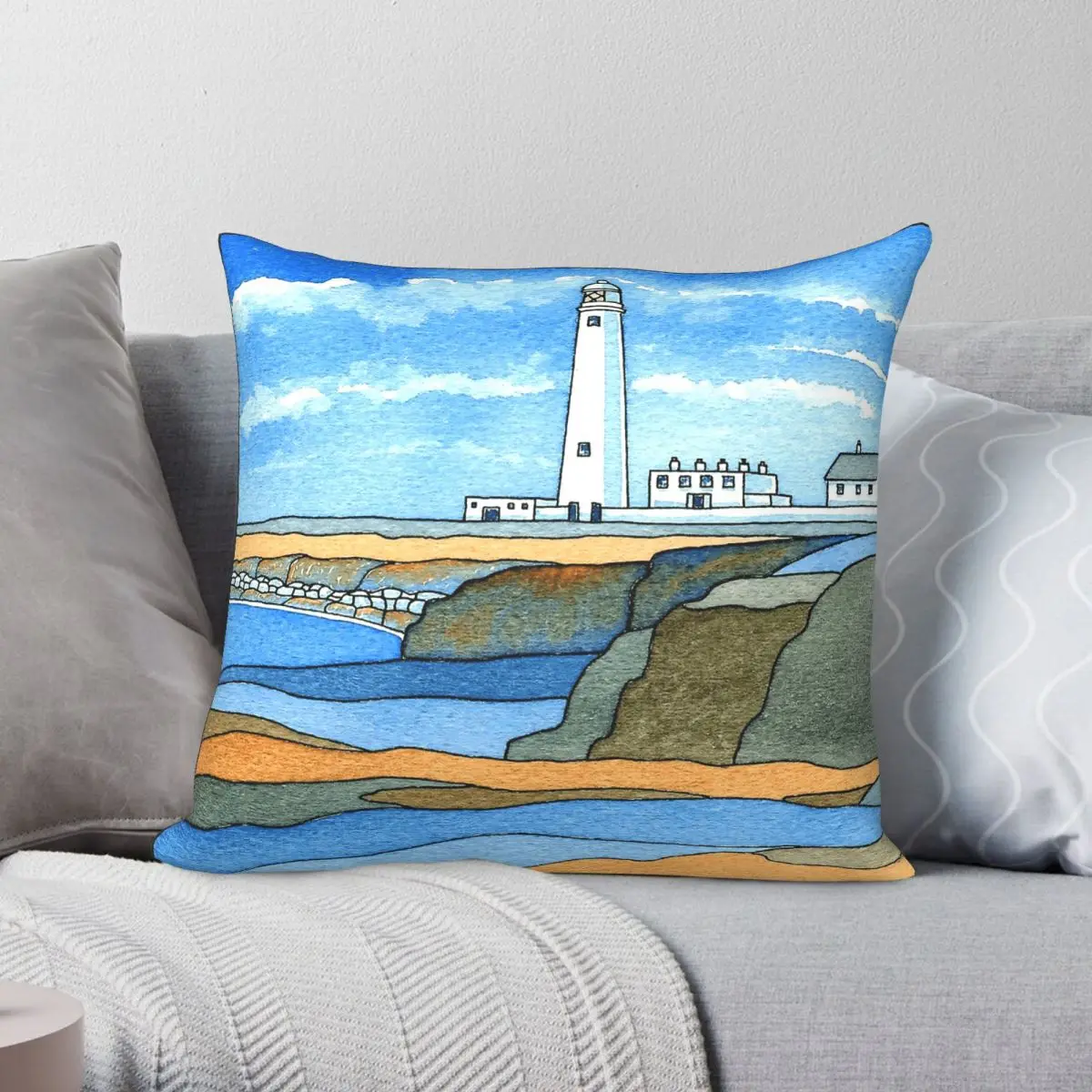 Portland In Dorset Lighthouse Square Pillowcase Polyester Linen Velvet Creative Zip Decorative Room Cushion Cover Wholesale