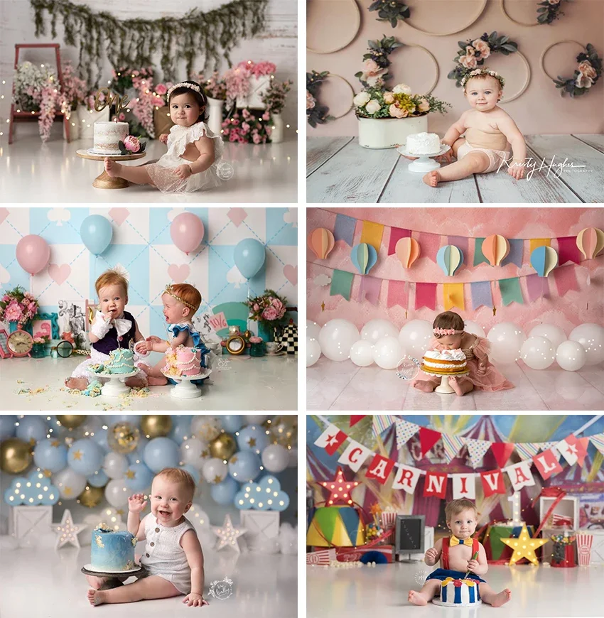 

Photography Background Boho Balloons Boy Girl 1st Birthday Party Cake Smash Portrait Decoration Backdrop Photo Studio