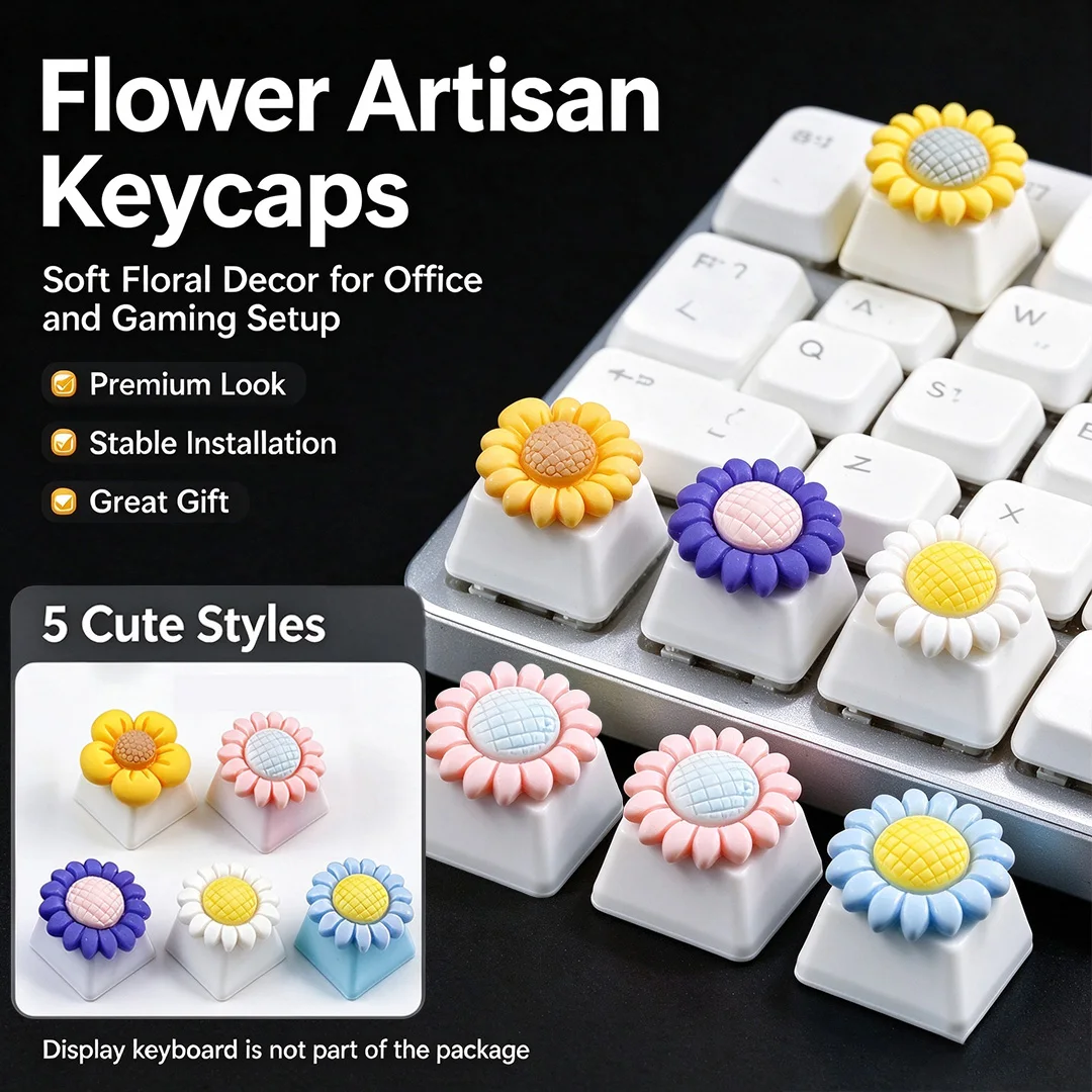 Kawaii Sunflower Keycap, Cartoon Flower Key Cap for MX Switch Gaming Keyboard Decoration