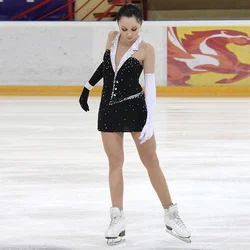 Zagitova Figure Skating Dress Women Girls Ice Skating Skirt Performance Competition Mesh Skirt Black White Suit Skirt