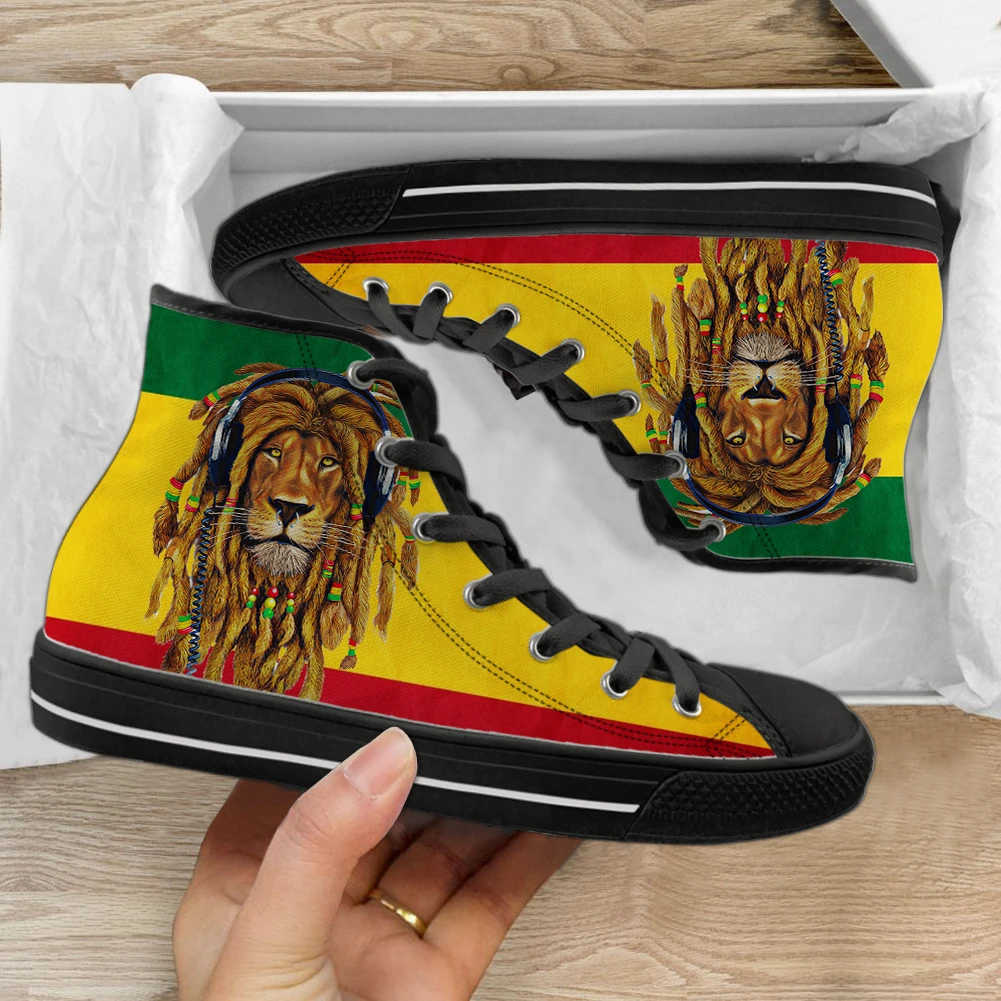 Sneaker sepatu kanvas pria wanita, sepatu sneaker olahraga divulkanisir, sepatu kanvas olahraga motif 3D, sneaker bersirkulasi udara cahaya atas tinggi, musik Reggae