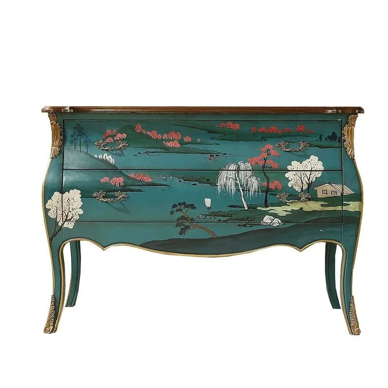 

American Retro Two-Drawer Table Mid-Ancient Solid Wood Home Decoration Sideboard Cabinet Bedroom Storage Cabinet
