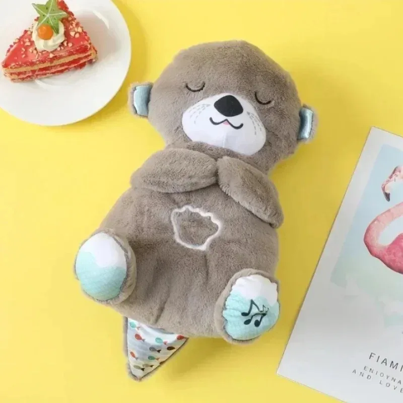 Baby Plush Doll Breathing Bear Soothing Sleep Playmate Otter Toy Kids Newborn Music Sleeping Companion Sound Light Doll Toy Gift