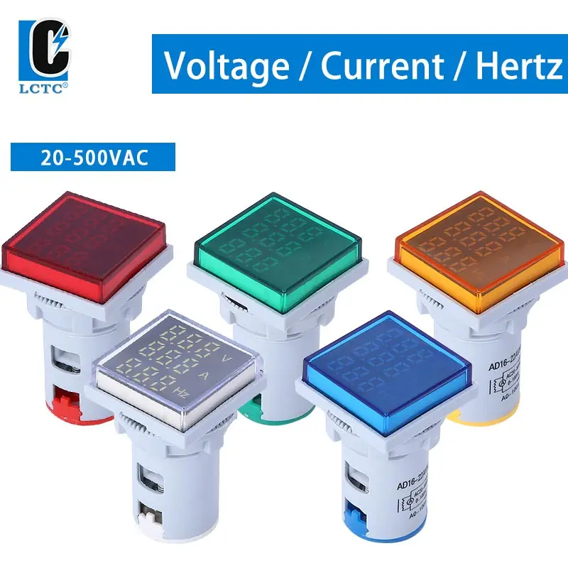 22mm Led AC and DC Digital Display Voltage Current Frequency Hertz Small Round Square Double  Three Display Meter Signal