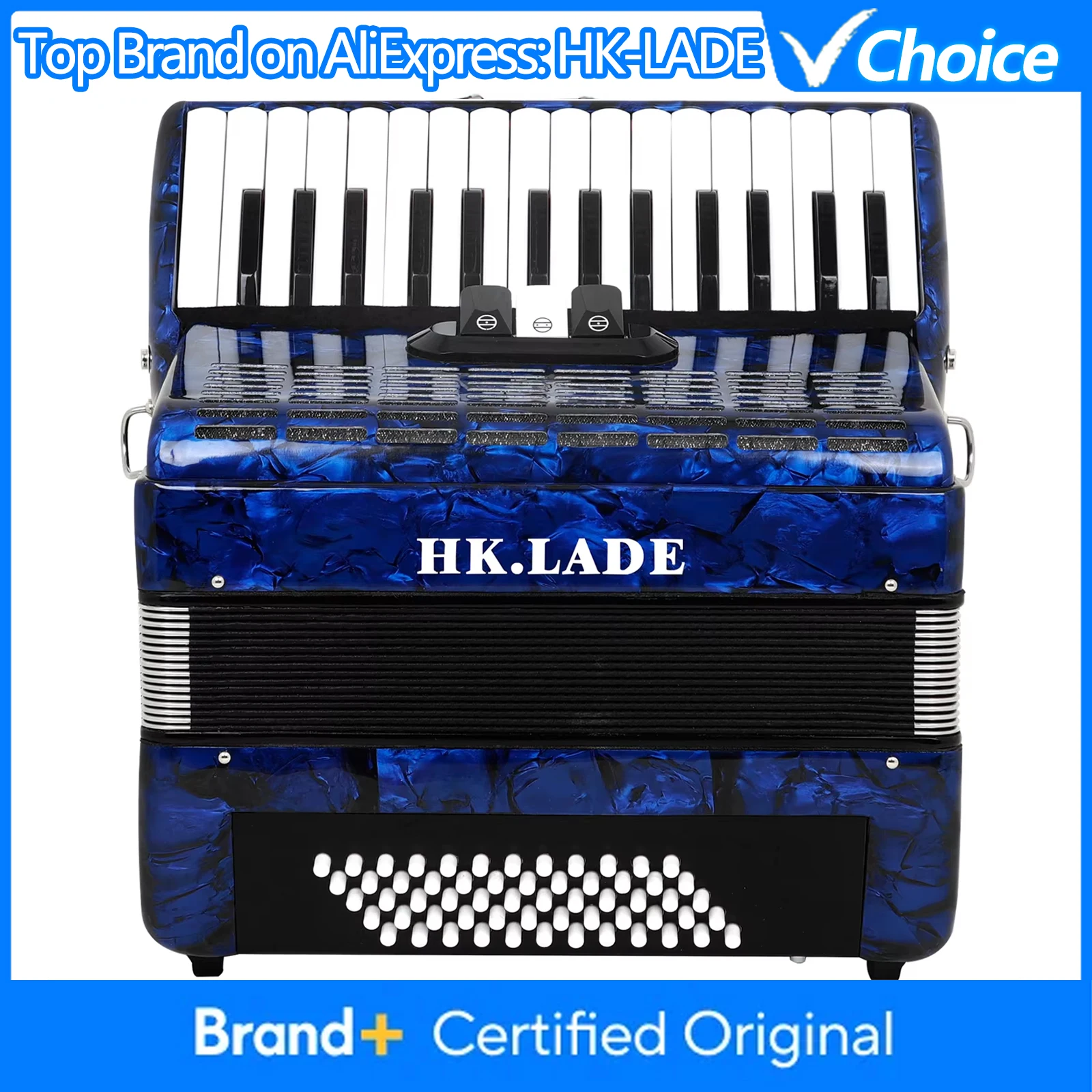 

Аккордеон HK·LADE AH-70 Blue Bayan, 30 клавиш, 60 басов, 3 клавишных блока, с функцией изменения голоса, мехами из овчины, в комплекте с чехлом для хранения