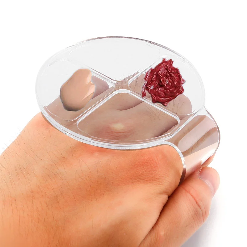 Transparente Acryl-Farbmischplatte mit Griff, runde, flache und flüssige Grundierung mit vier Gittern, Farbmischplatte für Make-up-Werkzeug