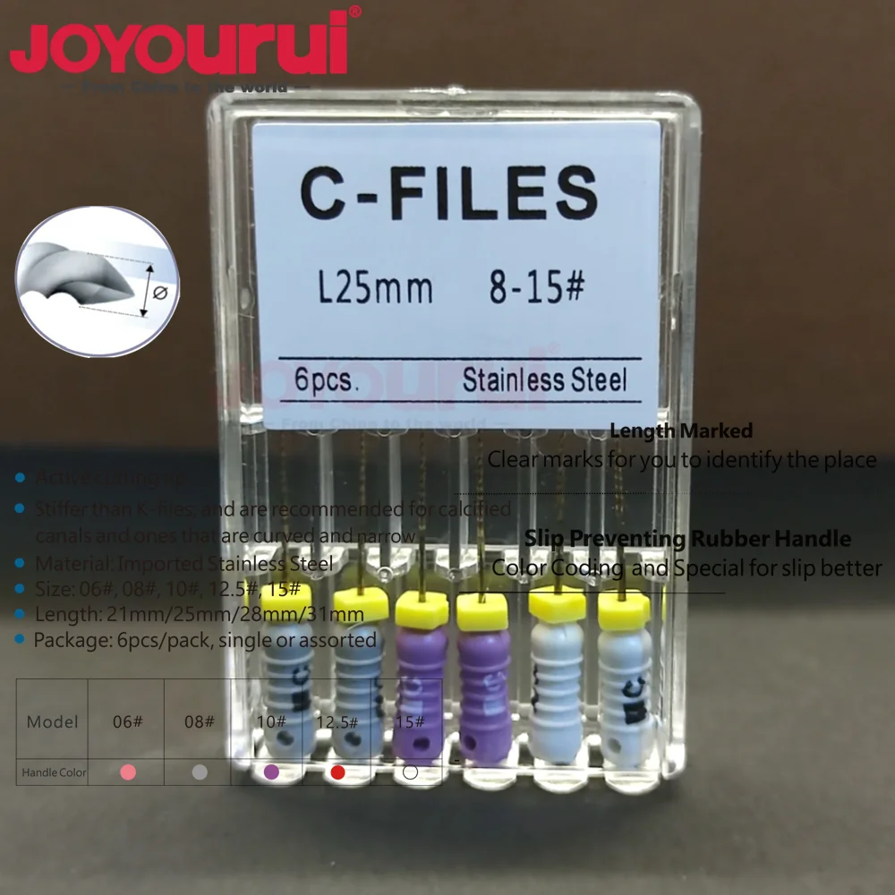 Denspay 6pcs/Box Dental C File Endodontic Endo Root Canal Unclogging Stainless Steel Files 6# 8#10# 12.5# 15#  Root Canal Files