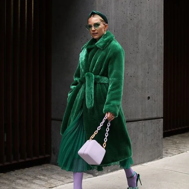 Cross-border new winter imitation rabbit fur coat women's extended belt imitation fur jacket thickened warm plush jacket