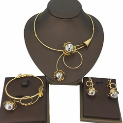 Yuminglai Gold Color Dubai Jewelry Sets for Women African Luxury Jewelries Brazilian Jewelry Sets FHK15723