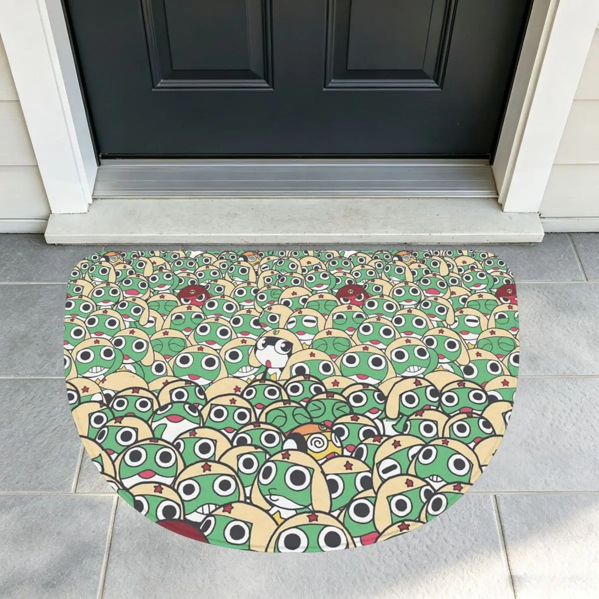 Sergeant Keroro Frog Soft Flannel Half Round Doormat Non Slip Bathroom Mat Absorbent Floor Carpet for Home Bedroom