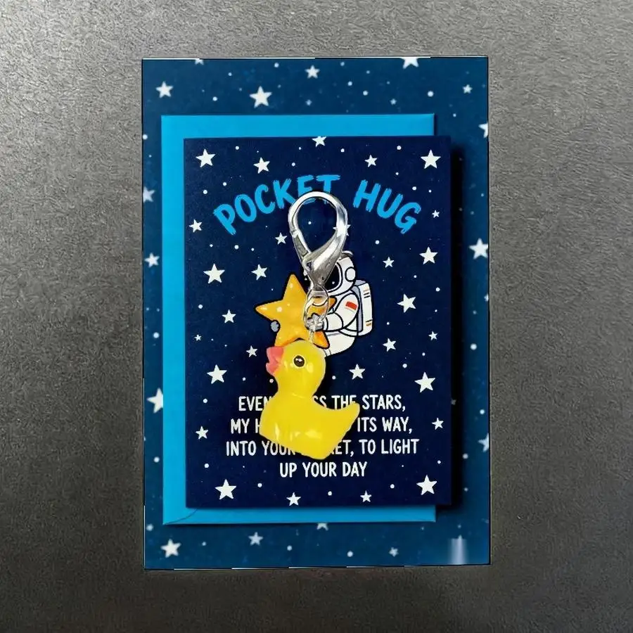 1/5/10/20/50/100pcs Cute Thank You Duck Keychains for Men and Women Durable Metal Backpack Charms with Appreciation Cards, Pocke
