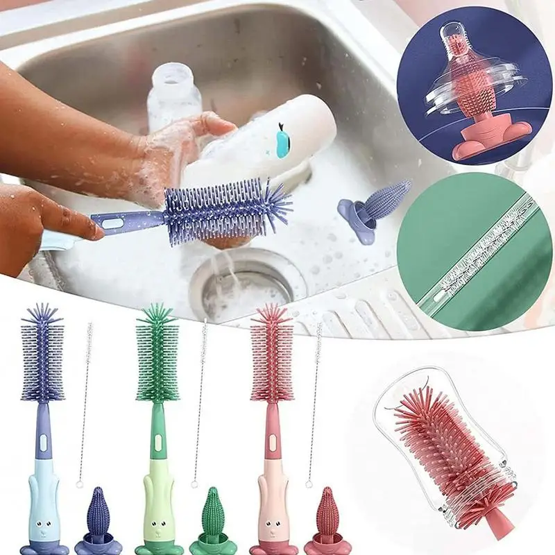 Baby Bottle Cleaning Brush Kit Small Bottle Silica Gel Scrubber Cleaner Brushes Set Washer Milk Water Cleaning Kit Cup