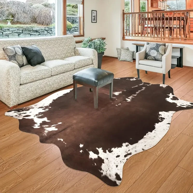 

Faux Fur Thick Rugs for Winter Christmas Decoration Artificial Cowhide Carpets for Bedroom Living Room