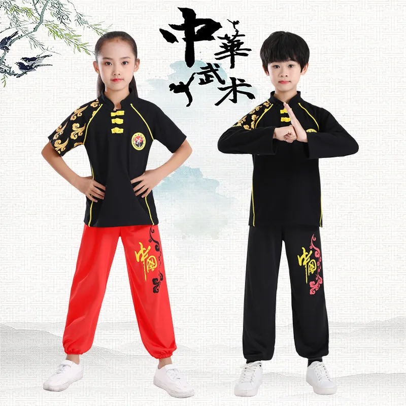 Kung Fu Uniform Martial Arts Taichi T-shirt for boy girl Children Short Sleeves Martial Arts Sets for Summer