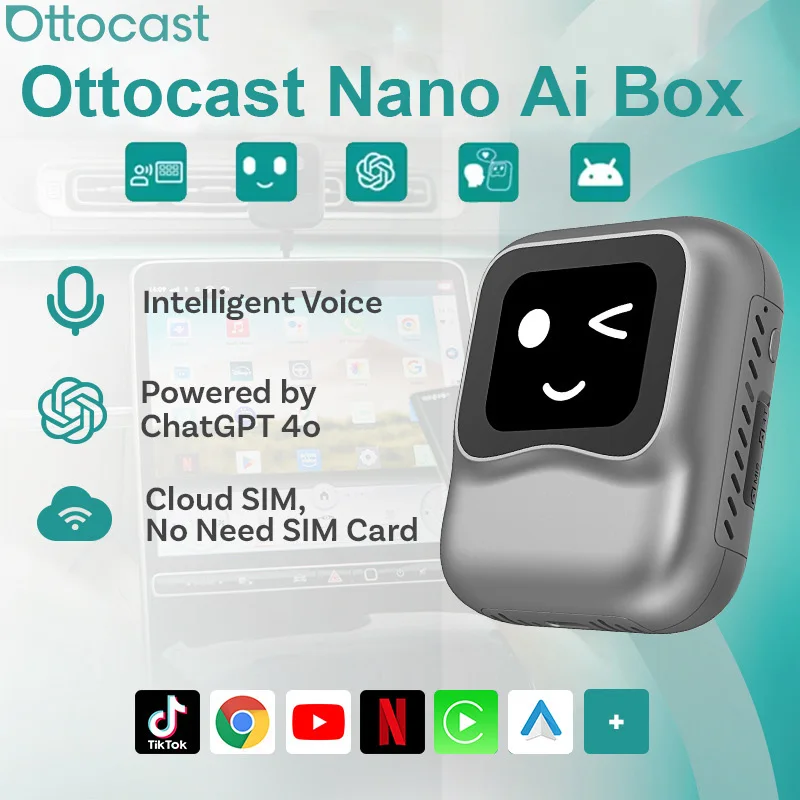 

OTTOCAST NANO Ai Box Голосовое управление Беспроводной Android Auto и CarPlay QCM6225 8 + 128G Android 13 Box для Youtube Netflix Play Store