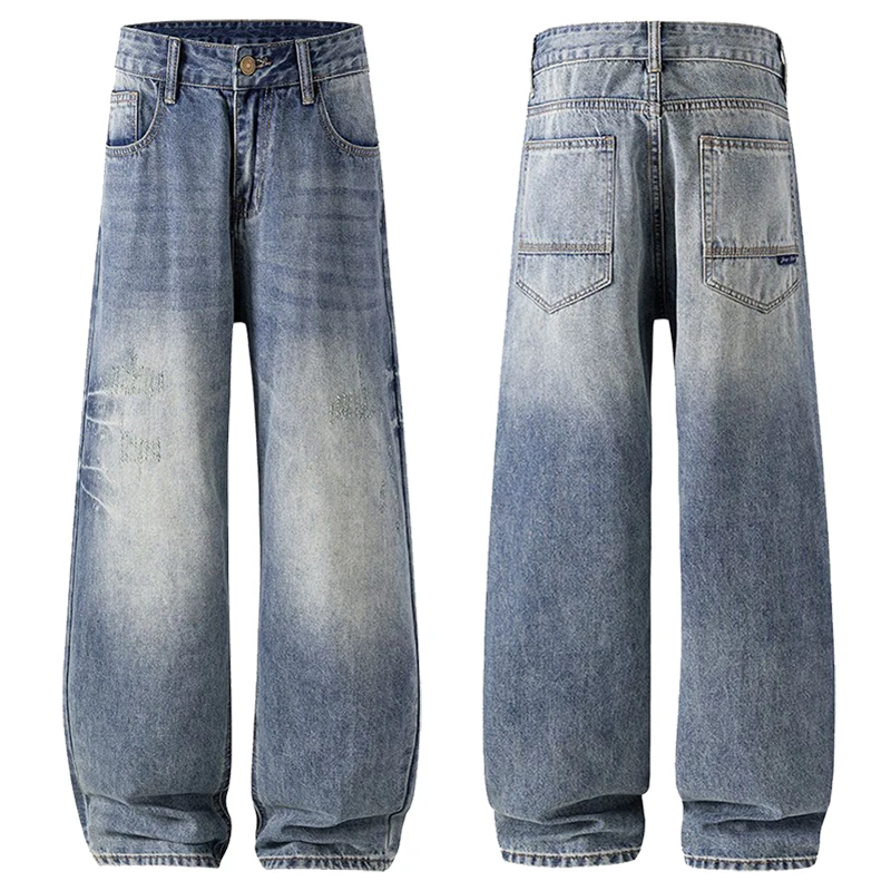 Men's Straight Leg Loose Jeans Floor Pants American High Street Wide Leg Pants Daily Casual Wear-resistant Pants