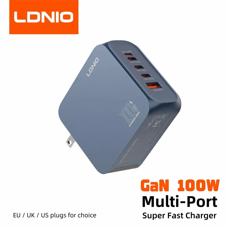

LDNIO GaN 100W Multi-Port Fast Charger – USB Type-C 65W/45W, with US Plug, Fast Charging Station for MacBook, iPhone & Xiaomi