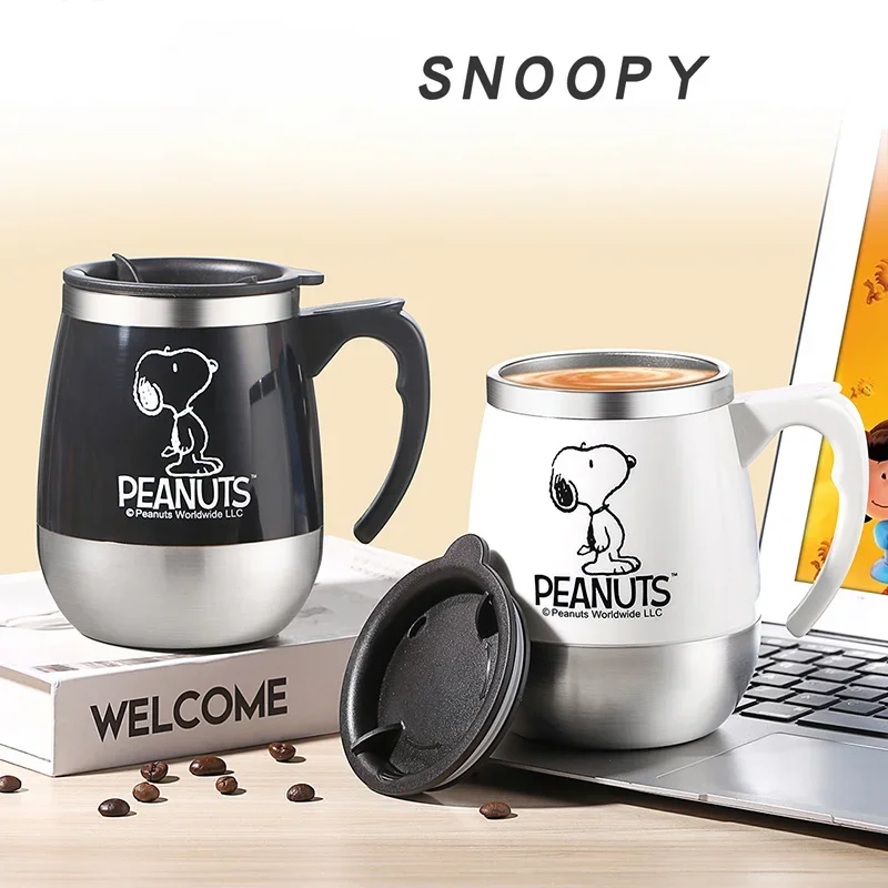 

New Snoopy Thermos Cup Anime Large Capacity Office Cups Couple Mug 304 Stainless Steel Coffee Cups Household Water Cup with Lid