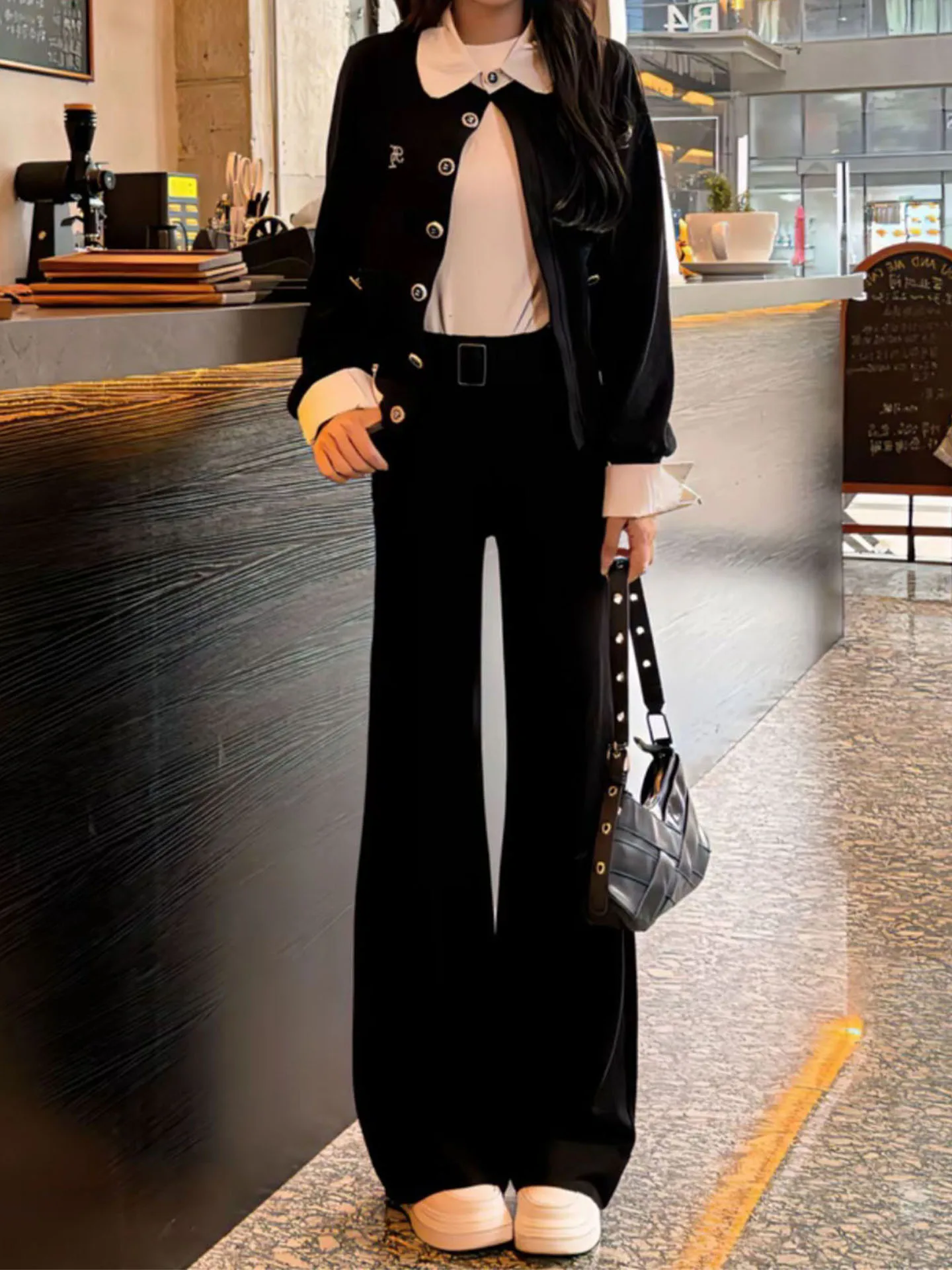 Black High Waist Wide Leg Jeans Women's 2025 Autumn Winter New Small Size Lenzing Loose Slimming Flared Pants American Style