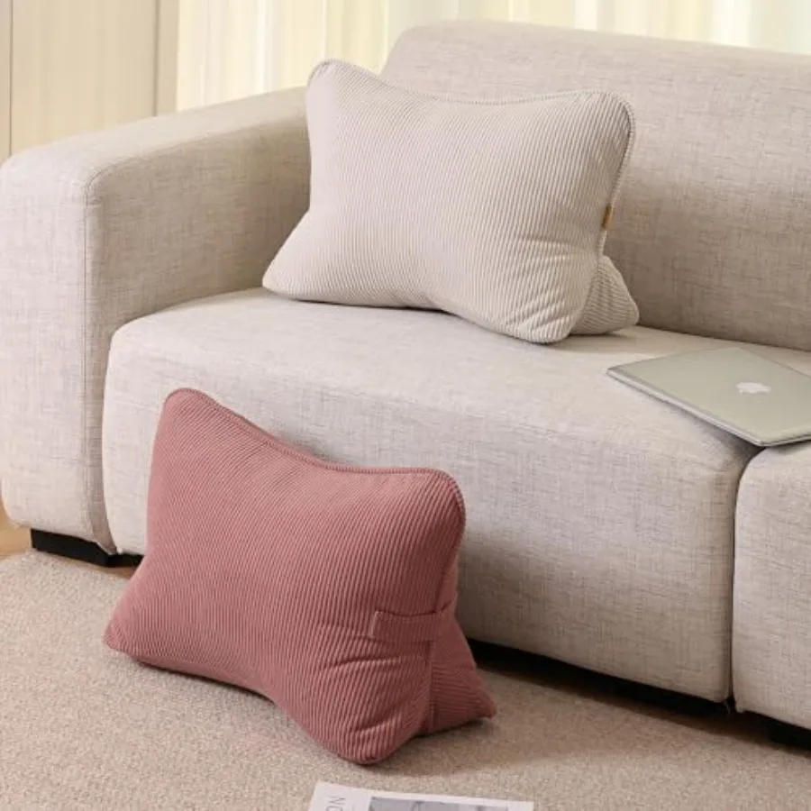 Pat. Pend. Corduroy Back Pillow for Sitting Up and Reading, Ergonomic Triangle Lumbar Support Cushion for Sofa, Armchair and Be