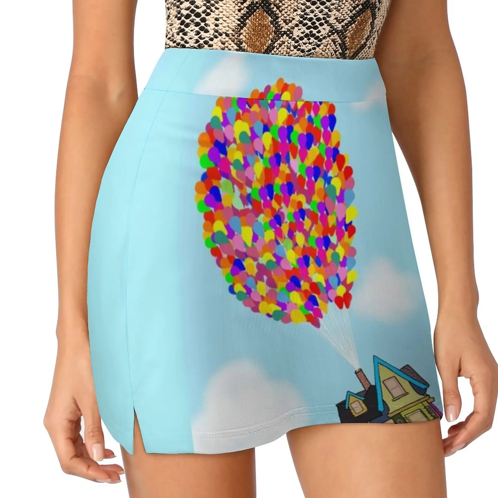 Up Balloons Women's skirt With Pocket Vintage Skirt Printing A Line Skirts Summer Clothes Up Balloons House Sky Pixar Carl