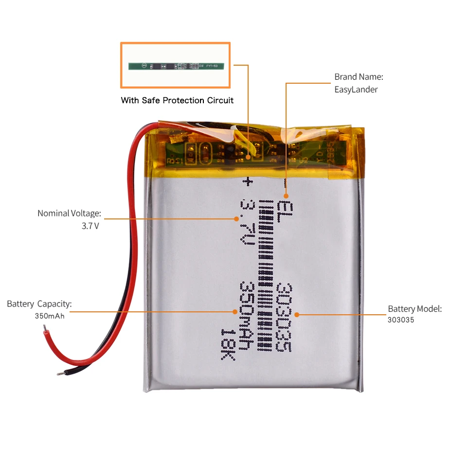 303035 3.7V 400mAh Polymer Lithium Ion / Li-ion Battery For Nakonetsto Registrar Dixon F650 Video Recorder Mp3 Player Alarm