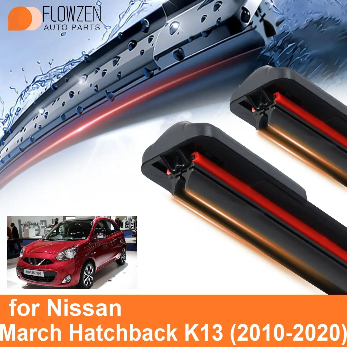 Car Windshield Wiper Blades for Nissan March Hatchback K13 Double Rubber Frameless Bracketless WipersSoft Accessories