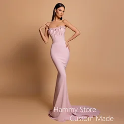 Brush Pink Mermaid Evening Dress Strapless Sleeveless Beading Stones Sweep Train Backless Corset Prom Gown for Pagenat Gown