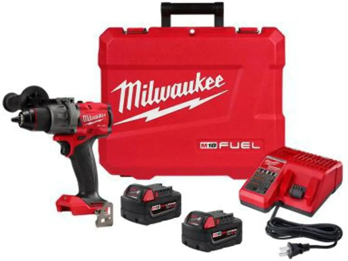 Milwaukee 2904-22 12V 1/2'' Hammer Drill/Driver Kit with (2) 5.0Ah Batteries, Charger & Tool Case Red